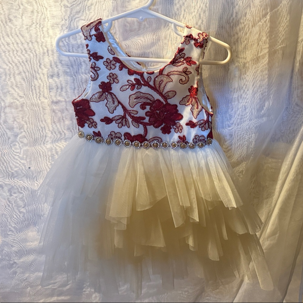 American Princess Burgundy and Ivory Floral Dress